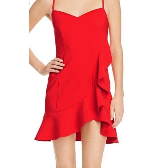 New Likely Laverna Ruffle Dress Womens 00 Red Mini Cocktail - Picture 1 of 8